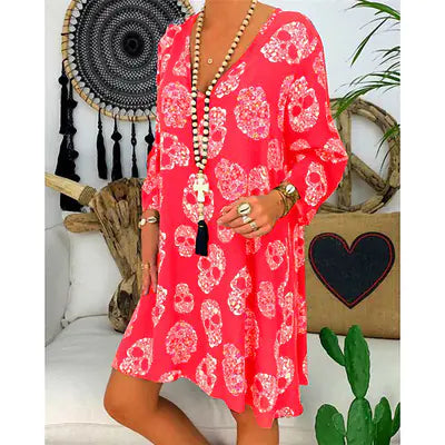 Vintage Floral Deep V-Neck Dress