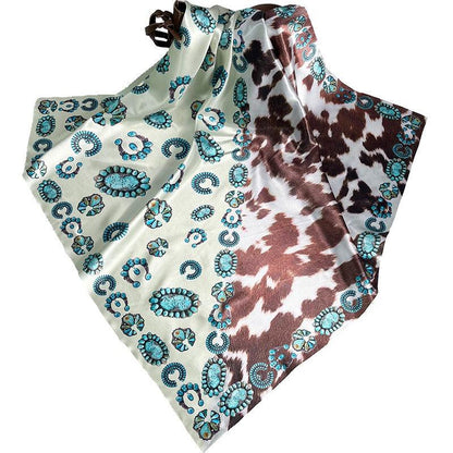 Western Style Cow Pattern Turquoise Scarf – Elegant Cowgirl Accessory Country in My Heart