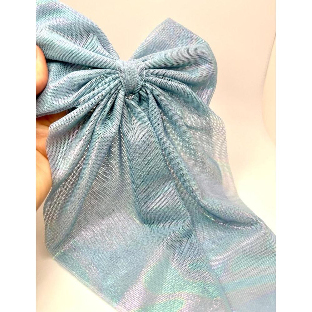 Iridescent Blue Long Tail Bow Enchanted Scrunch