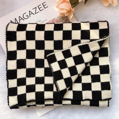 Cowgirl Chic Checkerboard Knitted Scarf – Stylish Winter Accessory for Cowgirls Country in My Heart