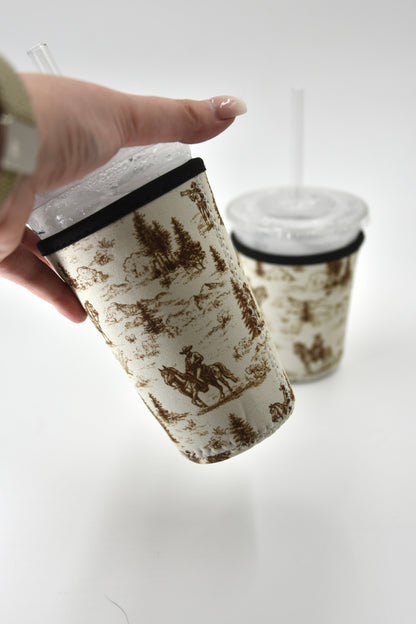 Western Golden Cowboy Coffee Sleeve | Reusable Neoprene Iced Coffee Cup Cover (16–24oz) BashDesignsCo
