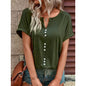 Summer V-neck Short Sleeve Button Design Blouse