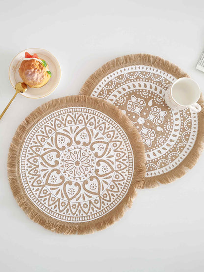 Nordic Woven Jute Placemat Round Fringe Decorative Heat-Resistant Mat