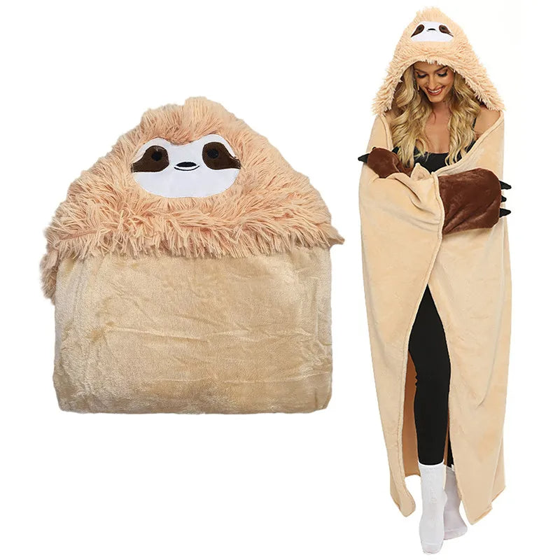 Winter Hooded Flannel Sloth Shaped Blanket ViralGalleria.com