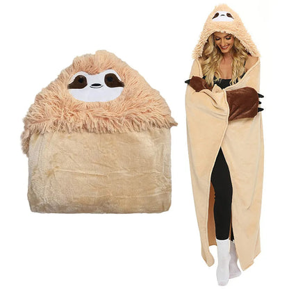Winter Hooded Flannel Sloth Shaped Blanket ViralGalleria.com