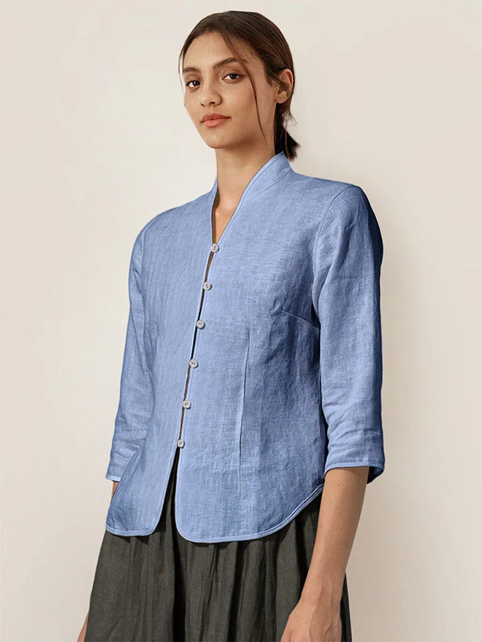 100% Linen Hand Button Fitted Jacket AMELIA LINTICO