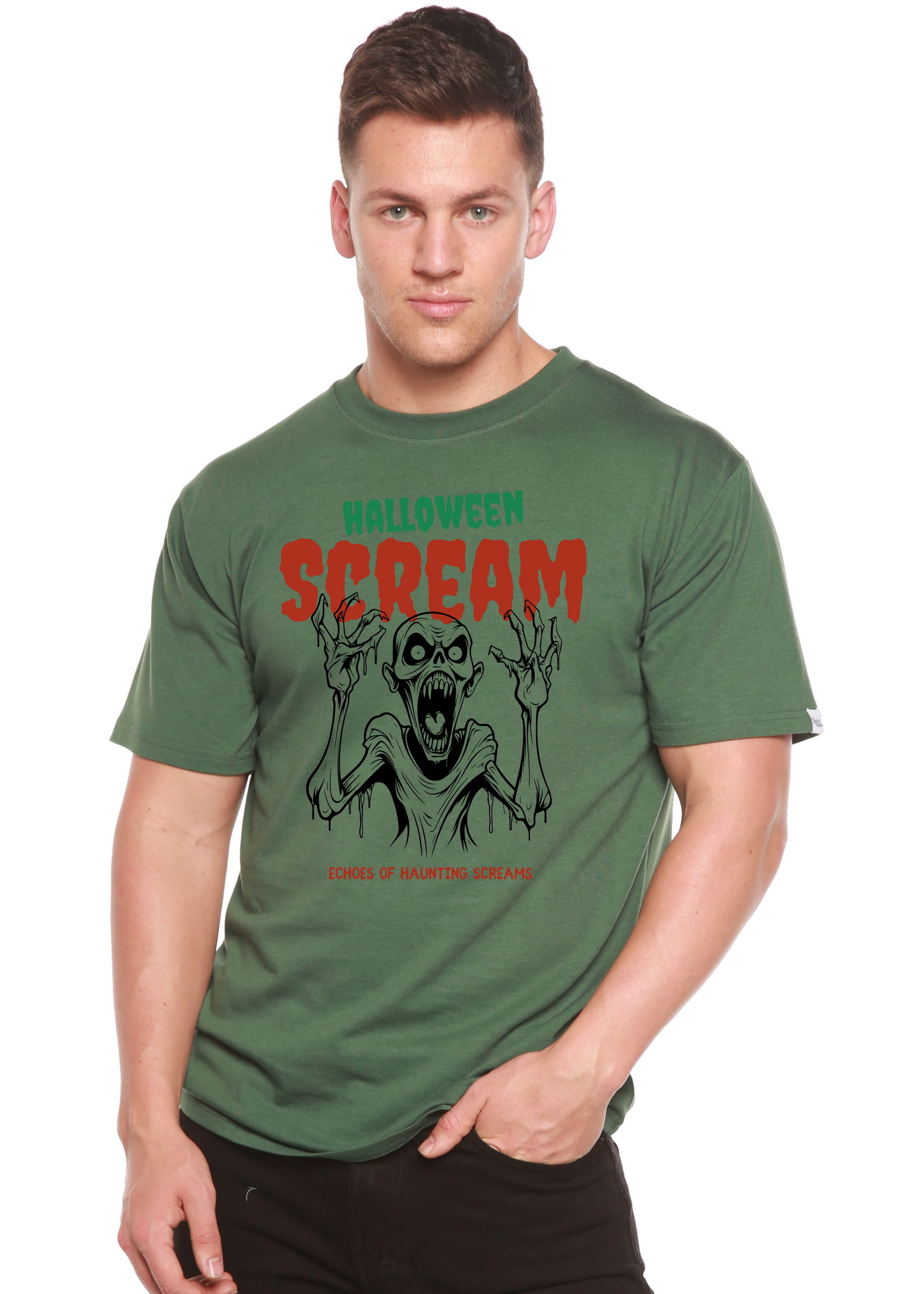 Halloween Scream Men's Bamboo Viscose/Organic Cotton Short Sleeve Graphic T-Shirt Spun Bamboo