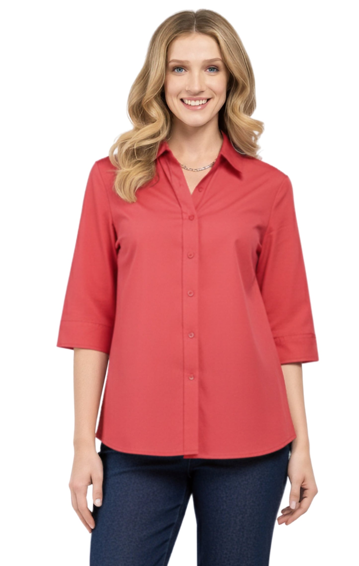 Womens Regular Fit 3/4 Sleeve Button Down Collared Camp Shirt TURTLE BAY APPAREL