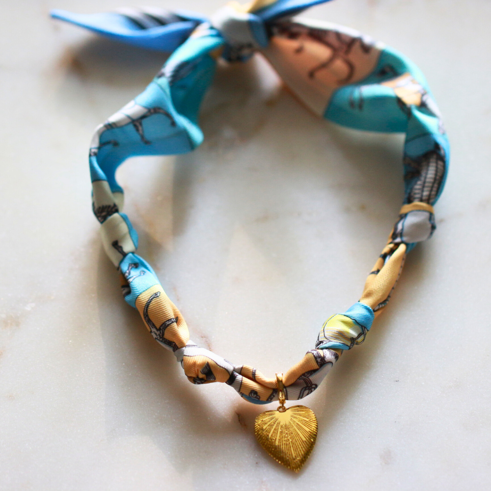 Scarf Necklace ~ Blue Horse Pattern Deep South Originals