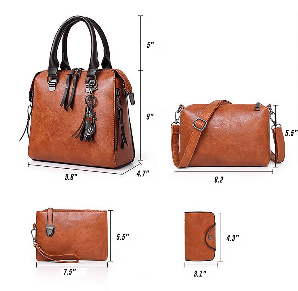 Vintage Leather 4-Piece Messenger Bag Set | Luxury Leather Tote, Clutch & Wallet Set Country in My Heart