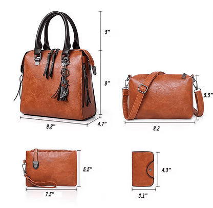 Vintage Leather 4-Piece Messenger Bag Set | Luxury Leather Tote, Clutch & Wallet Set Country in My Heart