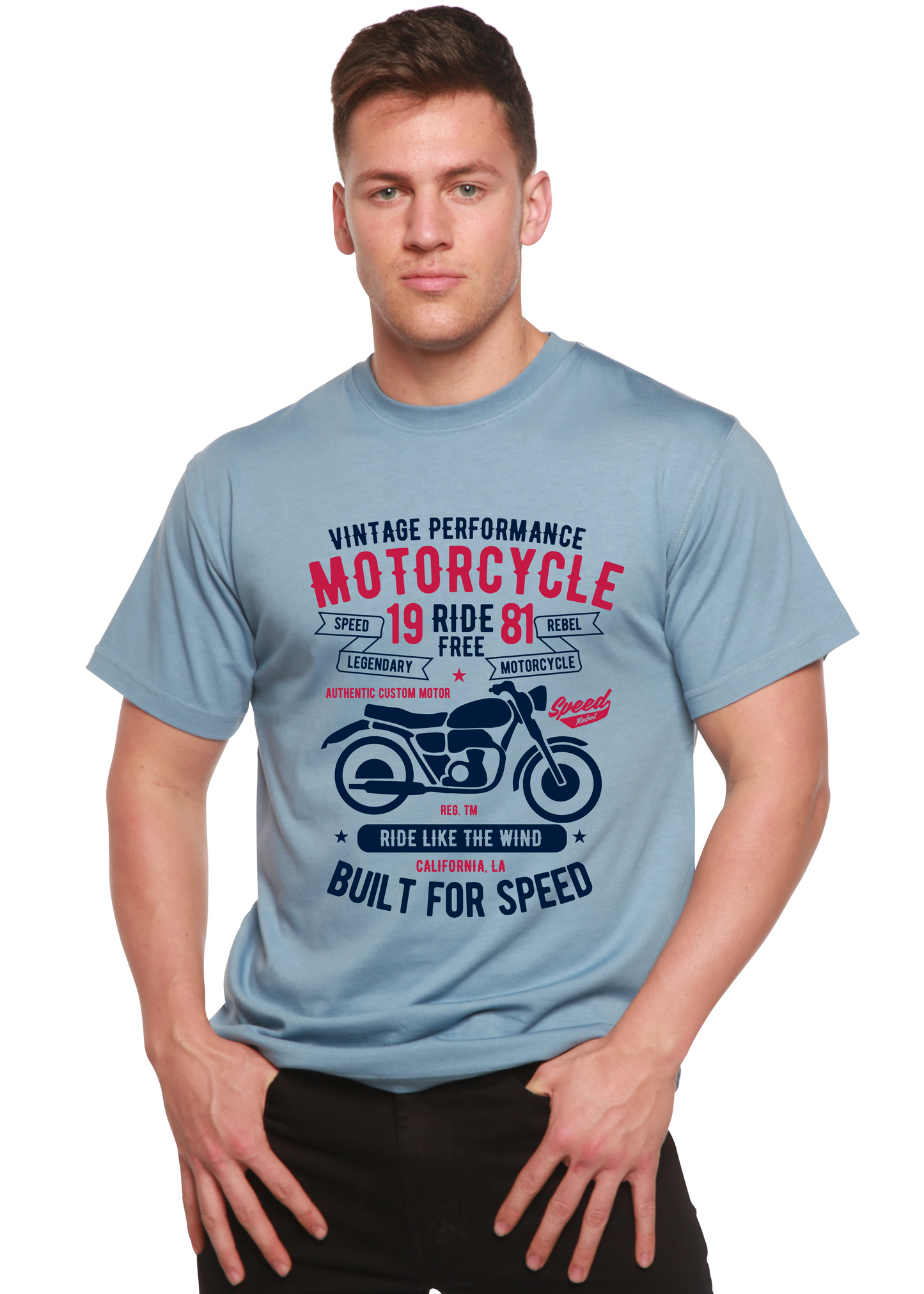 Motorcycle Ride Free Men's Bamboo Viscose/Organic Cotton Short Sleeve Graphic T-Shirt Spun Bamboo