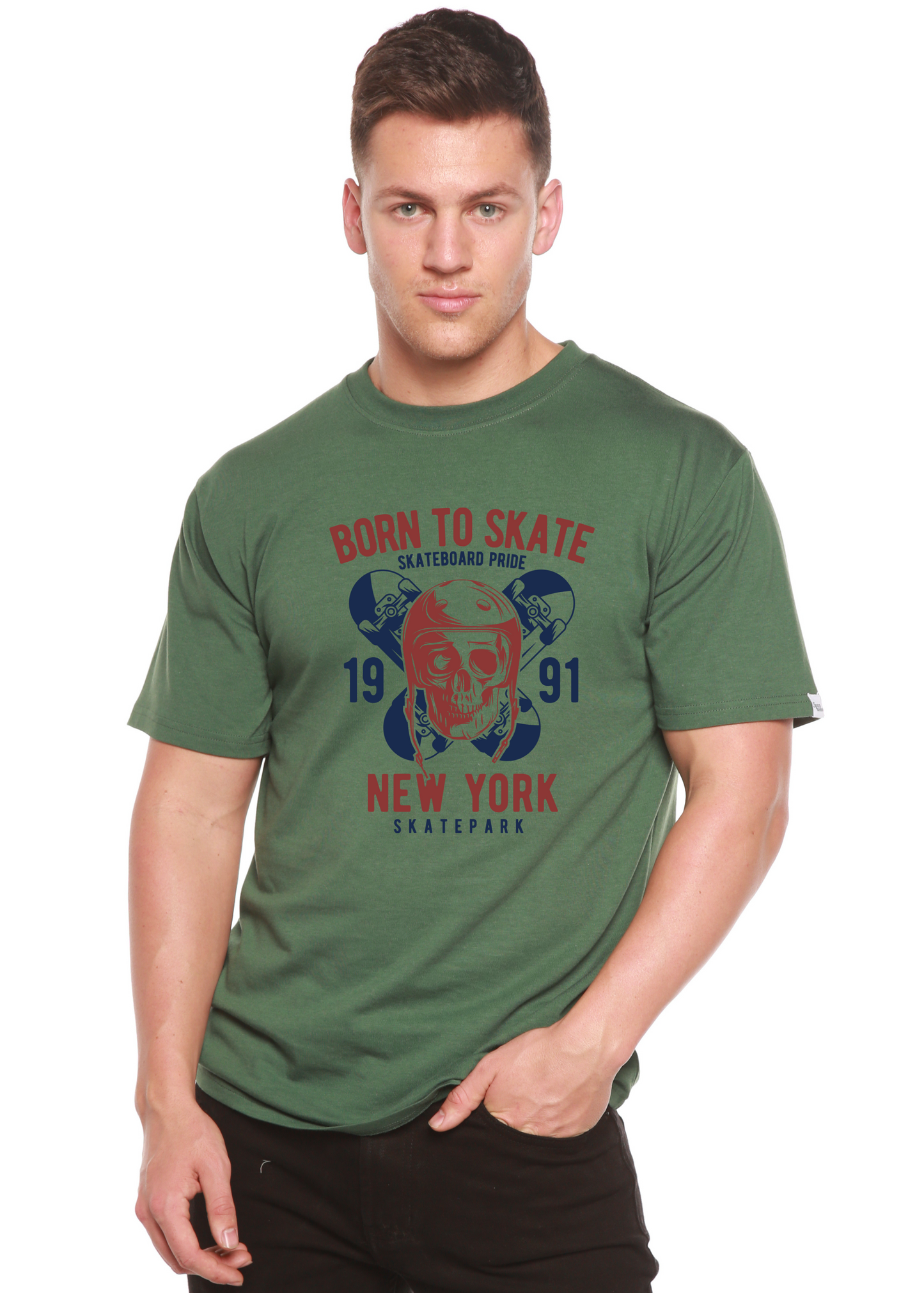 Born To Skate 1991 New York Men's Bamboo Viscose/Organic Cotton Short Sleeve Graphic T-Shirt Spun Bamboo