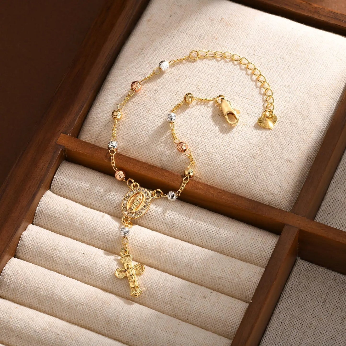 Tir-Color Rosary Cross Bead Charm Bracelet ViralGalleria.com