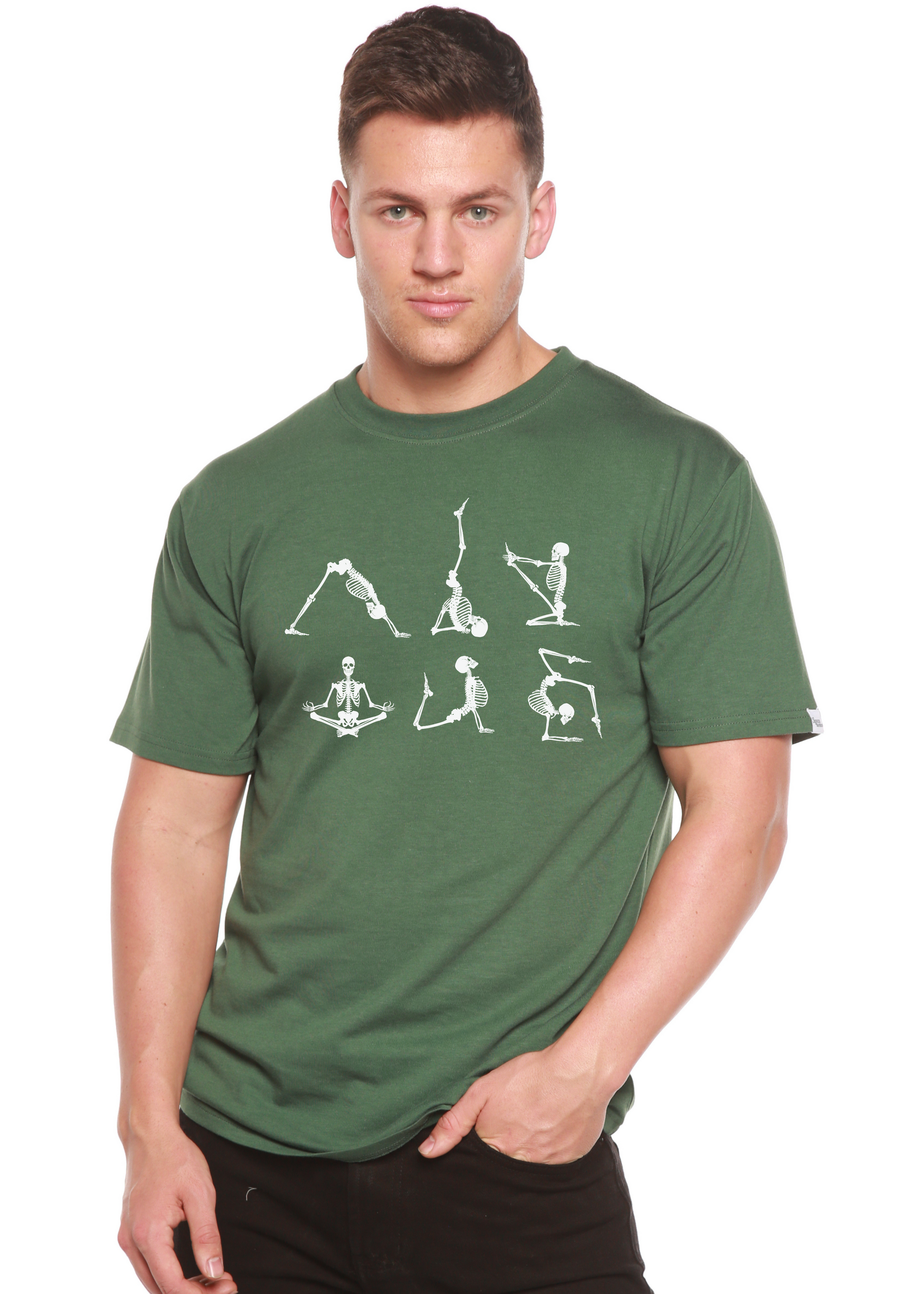 Halloween Skeleton Namaste Men's Bamboo Viscose/Organic Cotton Short Sleeve Graphic T-Shirt Spun Bamboo