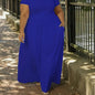 Plus Size Solid Short Sleeve Maxi Dress, Women's Plus Medium Stretch Elegant Long Dress NovaCart