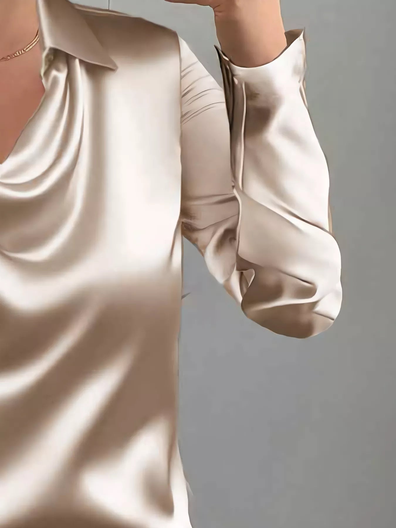 Satin Collared Neck Long Sleeve Blouse See size chart under “more details” The Fashion Celestial