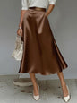 Women's Satin Solid Color Mid-Length Skirt – Slight Stretch FitiqueFit