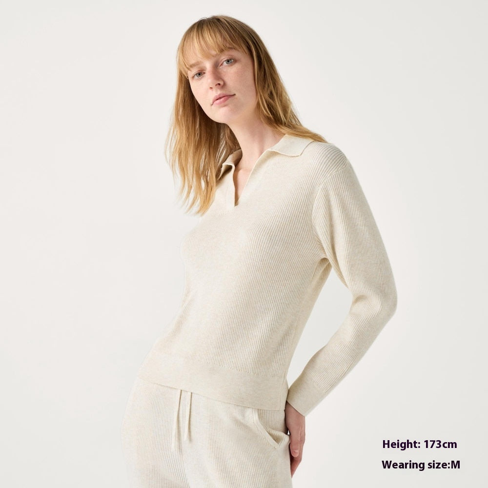 Women’s Ribbed Half-Open Collar Sweater FitiqueFit