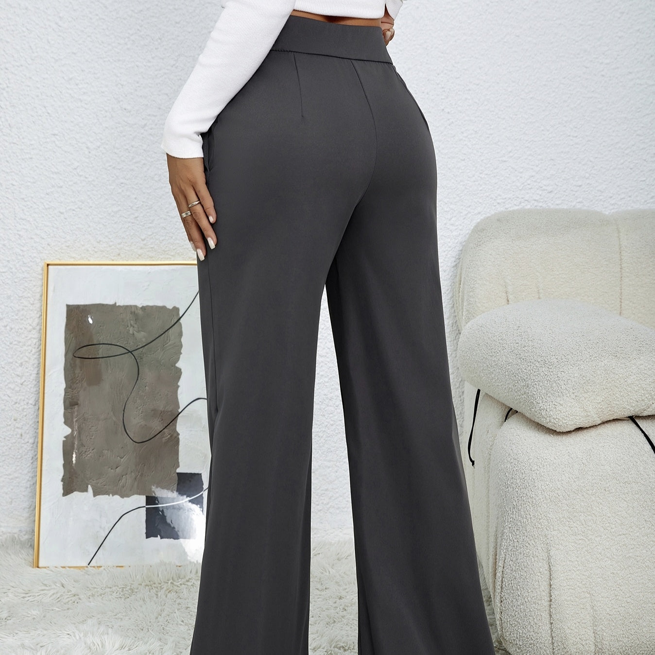 Ladies' Solid Color Loose Wide Leg Straight Leg Pants FitiqueFit