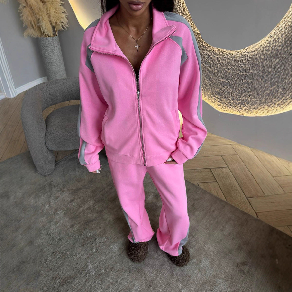 Women’s Long-Sleeve Zip-Up Jacket and Sweatpants Two-Piece Set FitiqueFit