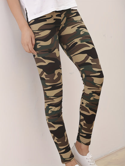 Camouflage Gray-Green Women's Casual Leggings, Cropped Length NovaCart