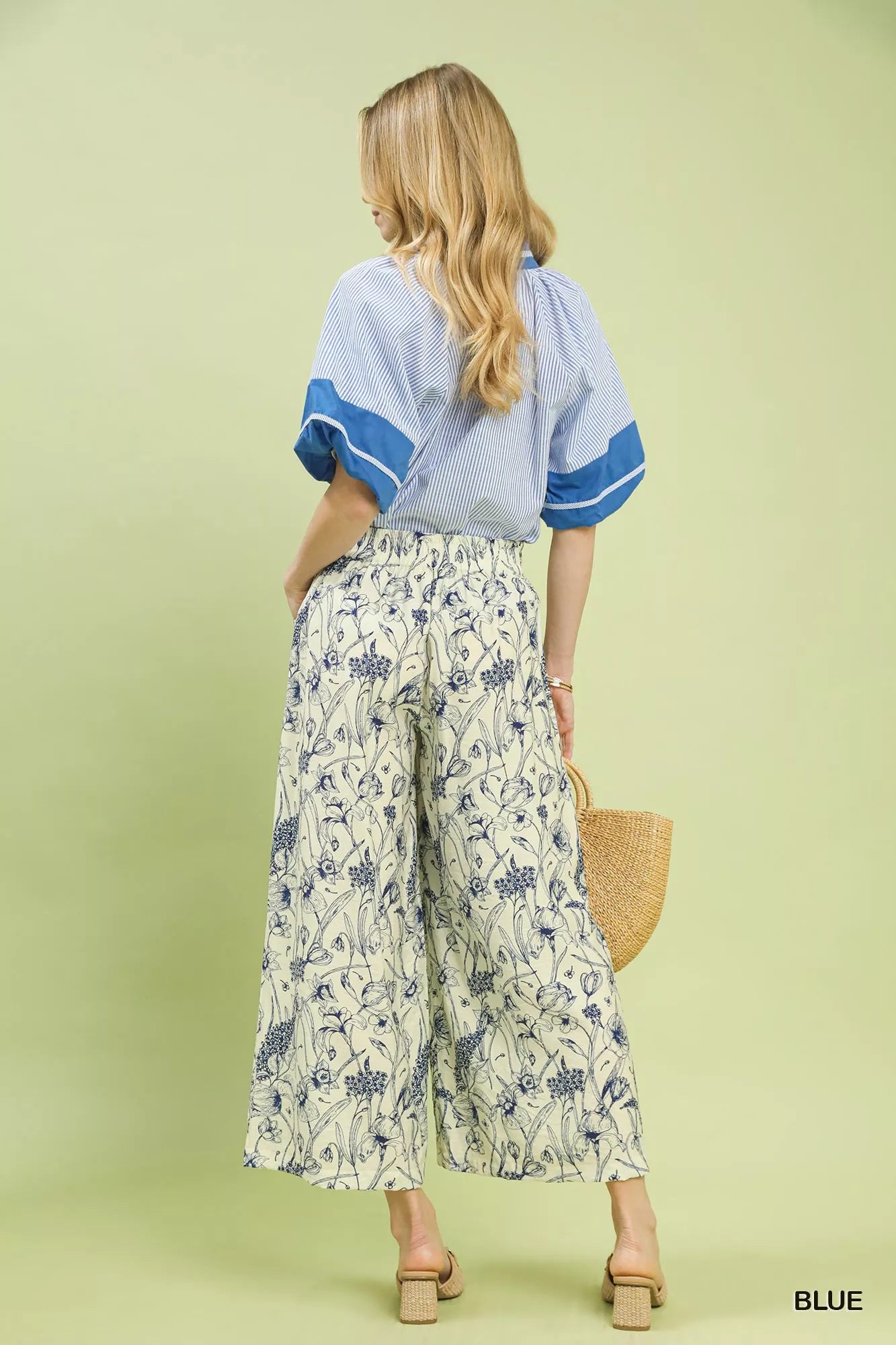 Umgee Two Tone Floral Print Pants Montret