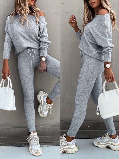 Long-Sleeve Pullover & High-Waist Drawstring Pants Two-Piece Set FitiqueFit