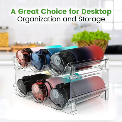 Effortless Water Bottle Organization: Stackable 2-Pack Storage Rack for Cabinets and Refrigerators