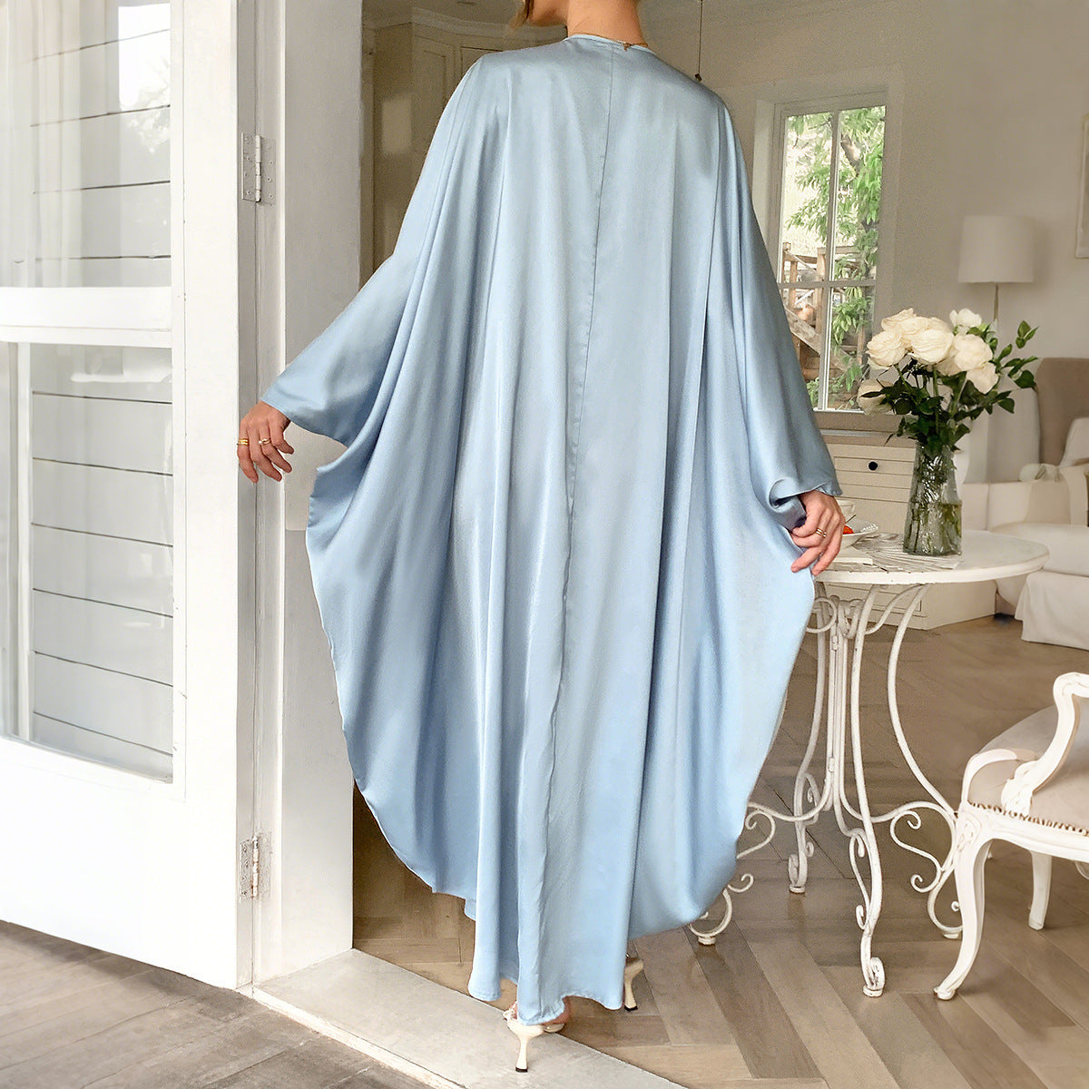 Elegant Solid Color Long Sleeve Waist Maxi Dress Women Grayceful LLC