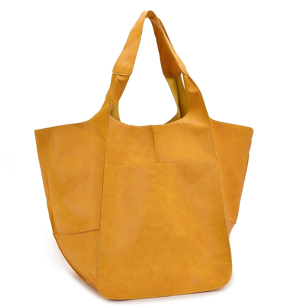Large Capacity Retro PU Tote Bag For Women - Spacious & Stylish Handbag With Handy Front Pocket For Work, Travel & Everyday Chic NovaCart