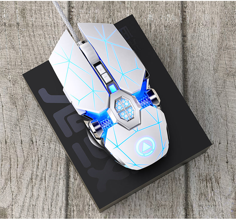 Silvery Carved Wired Mouse for E-Sports Gaming, Silent and Sound Chicken-Eating Mouse Macro for Desktops and Laptops NovaCart