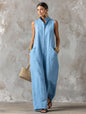 Linen Blend Sleeveless Stand-Collar Jumpsuit – 5 Colors S–3XL FitiqueFit