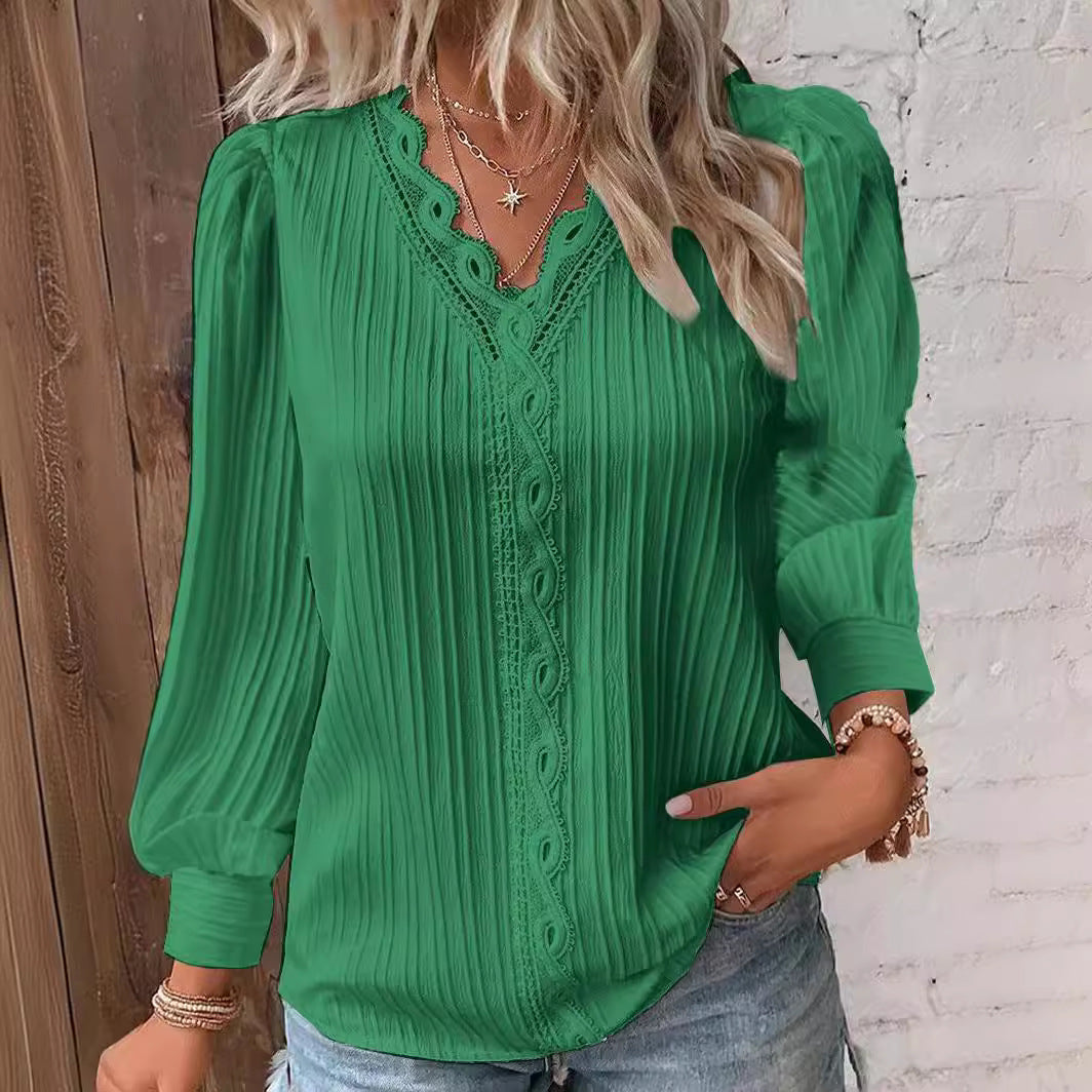 Women’s Lace-Trim V-Neck Blouse FitiqueFit