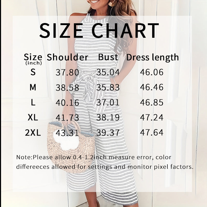 Casual Striped Jumpsuits Summer Cap Sleeve Wide Leg Jumper FitiqueFit