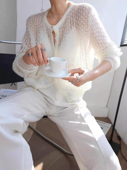 Women’s Mohair Crochet Knit Cardigan FitiqueFit