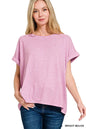 Zenana Soft Melange Hacci Short Sleeve Round Neck Top Montret