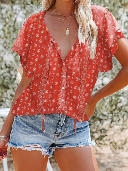 Full Size Floral Print V-Neck Shirt Plus Size New Era Fashion LLc