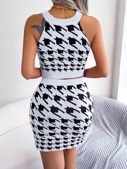 Houndstooth Sleeveless Top and Skirt Sweater Set See size chart under “more details” The Fashion Celestial