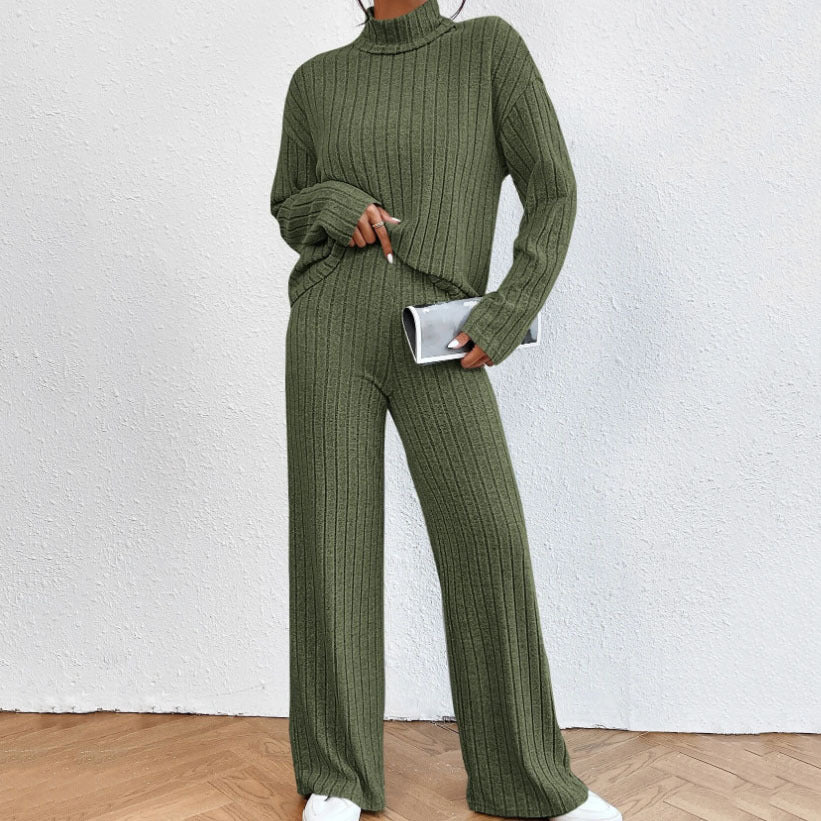 Leisure Turtleneck Knitting Long-sleeve Sweater Loose Trousers Two-piece Set Grayceful LLC