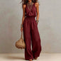 Women's Halter-Neck Backless Wide-Leg Jumpsuit – Solid Color Street Style FitiqueFit