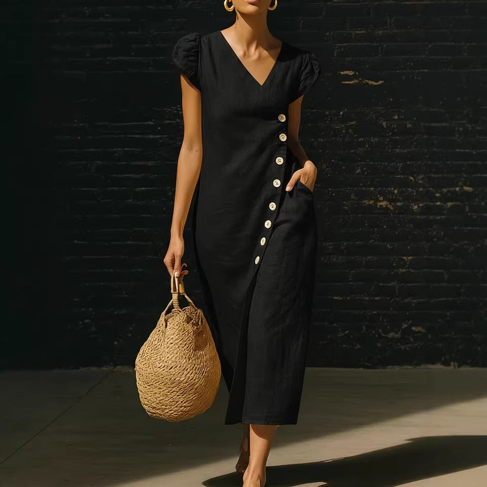 Women’s Casual V-Neck Short Sleeve Midi Dress FitiqueFit