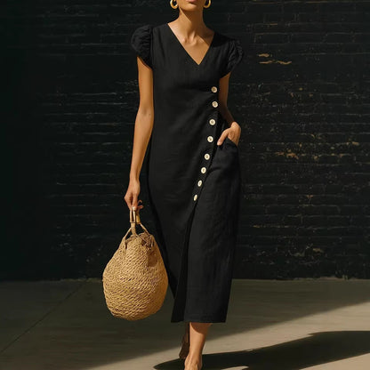 Women’s Casual V-Neck Short Sleeve Midi Dress FitiqueFit