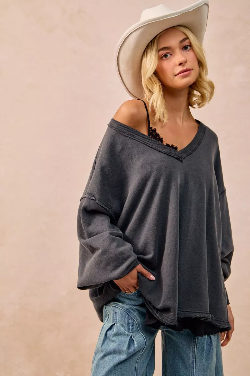 BiBi Mineral Washed French Terry Oversized Sweatshirt FitiqueFit