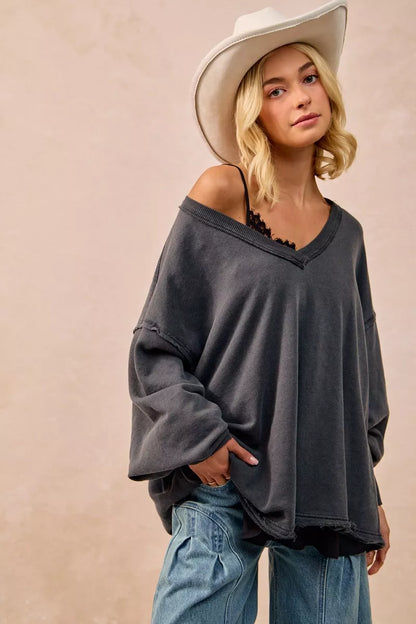 BiBi Mineral Washed French Terry Oversized Sweatshirt FitiqueFit