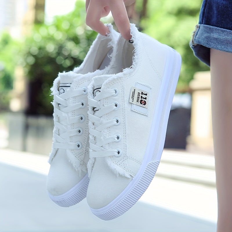 Women'S Casual Round Toe Solid Color Canvas Shoes, Small White, Flat Bottom, PVC Sole, Fabric Upper And Insole, Hand Wash, No Dry Clean, Spring, Autumn, All Season 2022 NovaCart