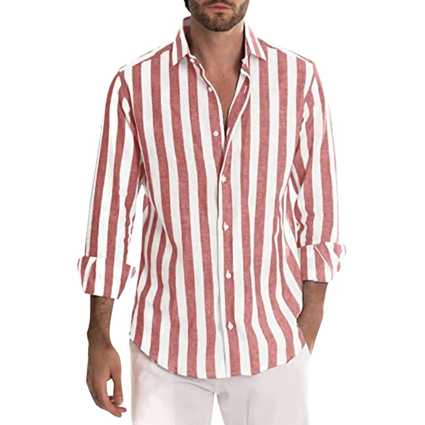 Striped Print Shirt Casual Loose Long-sleeved Shirt Men's Clothing SnagBag