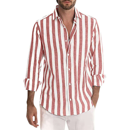 Striped Print Shirt Casual Loose Long-sleeved Shirt Men's Clothing SnagBag