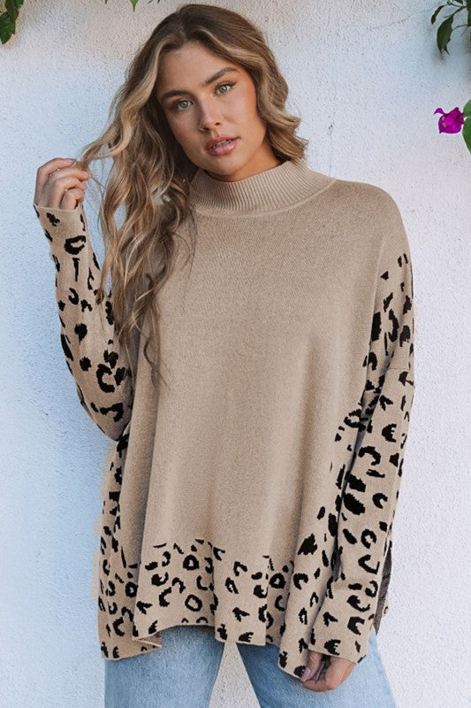 Leopard Mock Neck Side Slit Sweater Shop Style & More | Fresh Looks, Everyday Deals & Free Shipping