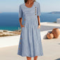 Button-Down Swing Maxi Dress – Short Sleeve Pocket Pullover Long Dress FitiqueFit